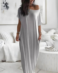 Vestido Largo con Hombros Descubiertos y Mangas Murciélago