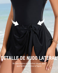 Traje De Baño De Una Pieza Con Falda Y Un Hombro