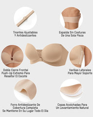 Brasier Sin Tirantes con Cierre Frontal y Soporte Push-Up