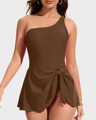 Traje De Baño De Una Pieza Con Falda Y Un Hombro
