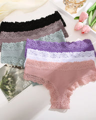 Paquete de 9 Panties de algodón acanalado con encaje de talle medio