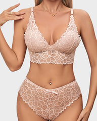 Conjuntos de Encaje Romántico con Bra Triangular y Panty(Paquete de 3)