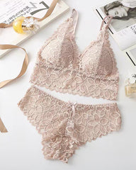 Conjuntos de Encaje Romántico con Bra Triangular y Panty(Paquete de 3)