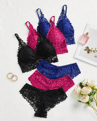 Conjuntos de Encaje Romántico con Bra Triangular y Panty(Paquete de 3)