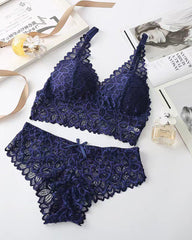 Conjuntos de Encaje Romántico con Bra Triangular y Panty(Paquete de 3)