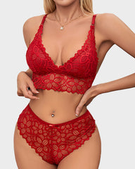 Conjuntos de Encaje Romántico con Bra Triangular y Panty(Paquete de 3)
