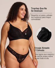 Brasier Tallas Grandes de Encaje y Malla con Varilla y Cobertura Total