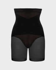 Short de compresión con cintura alta y diseño cruzado de malla hasta medio muslo
