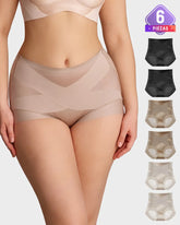 Paquete de 6 panties de cintura alta efecto faja con compresión cruzada