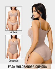 Body moldeador sin costuras tipo tanga, cuello redondo sin mangas