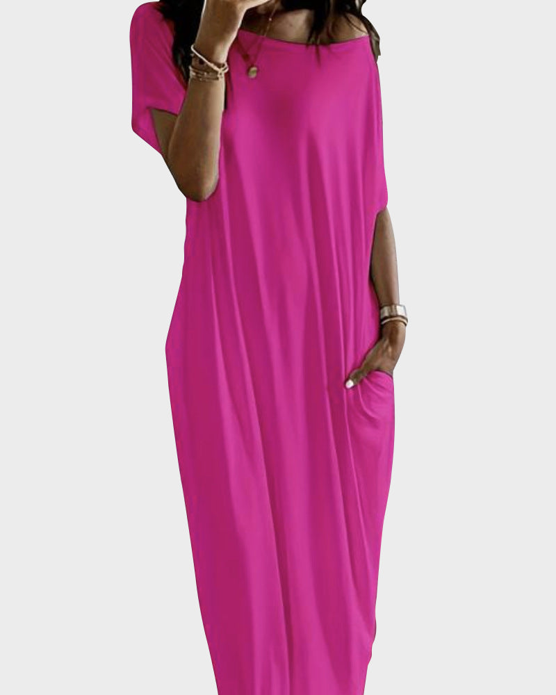 Vestido Largo con Hombros Descubiertos y Mangas Murciélago