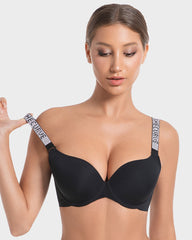 Sujetador Push-Up con Aros y Escote en V Profundo con Tirantes de Pedrería