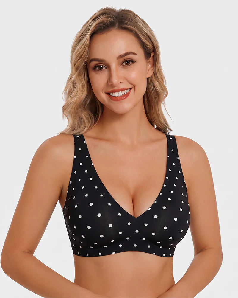 Brasier sin varilla push up para mujer, escote profundo en v, tirantes anchos, moldea la espalda, cómodo y sin costuras