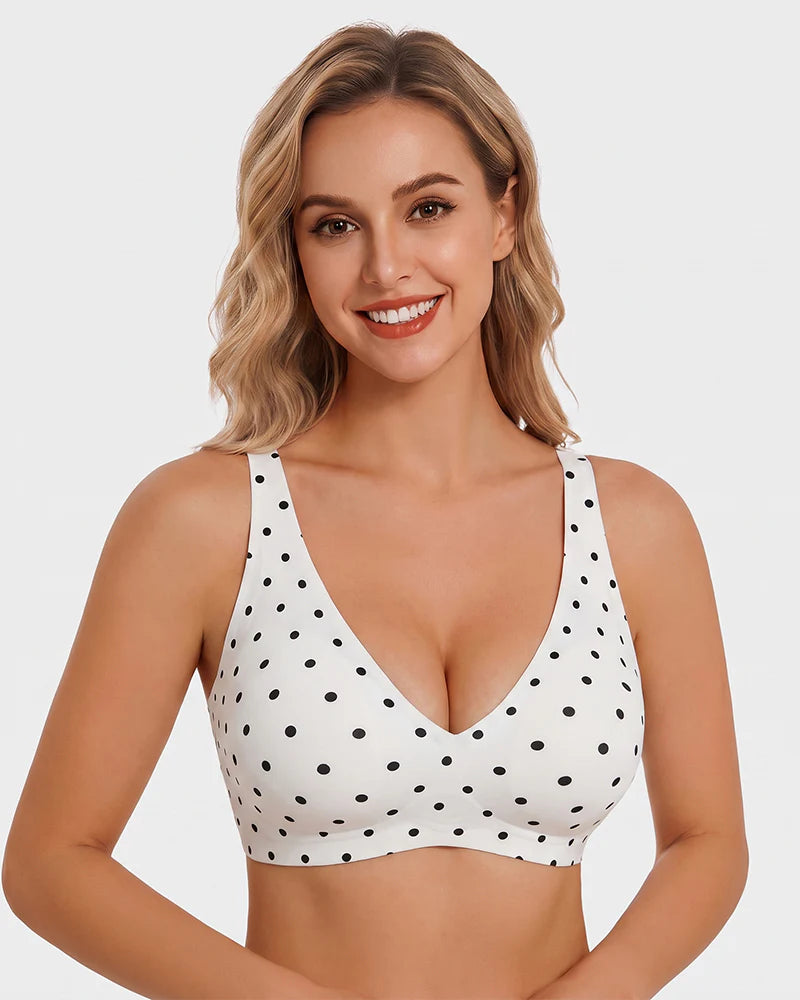 Brasier sin varilla push up para mujer, escote profundo en v, tirantes anchos, moldea la espalda, cómodo y sin costuras