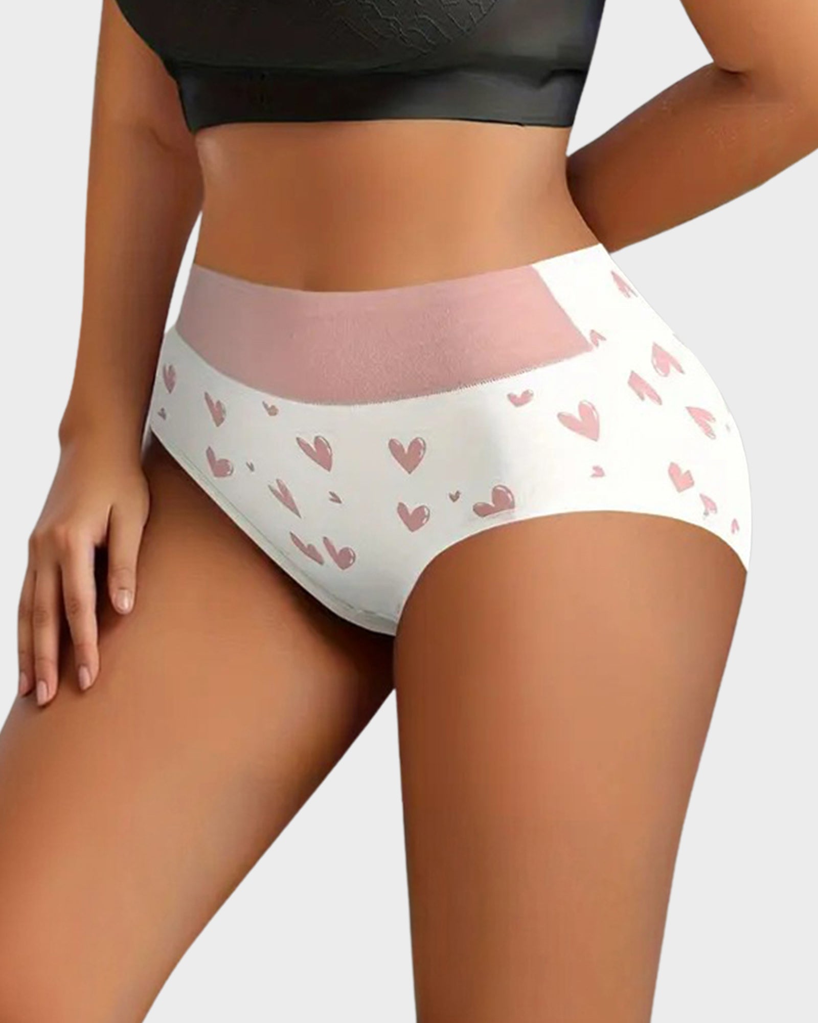 Panties de Algodón Suave con Estampado de Corazones y Cintura Alta(Paquete de 6)