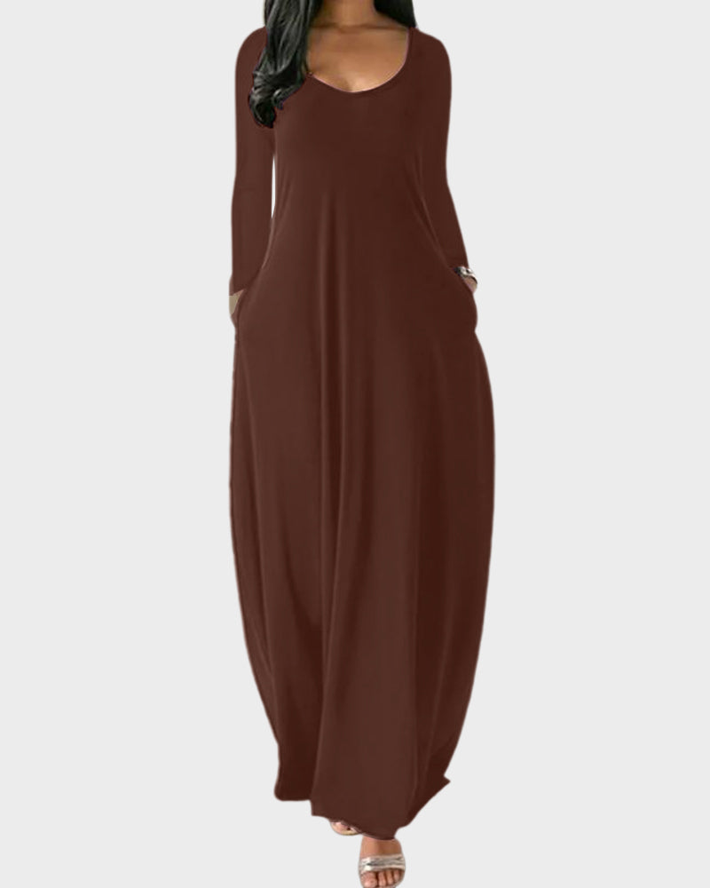 Vestido Casual de Color Liso con Bolsillos