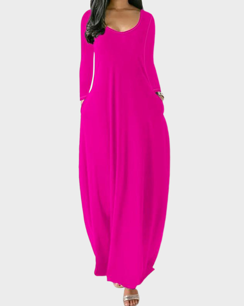 Vestido Casual de Color Liso con Bolsillos