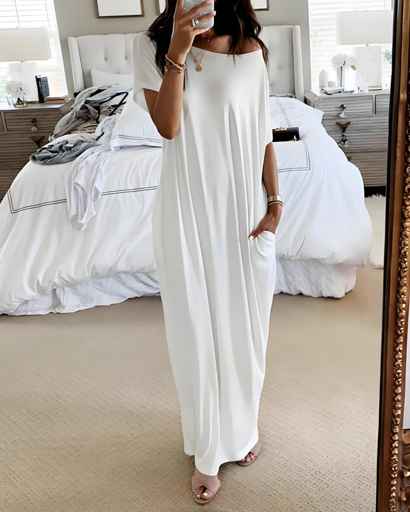 Vestido Largo con Hombros Descubiertos y Mangas Murciélago