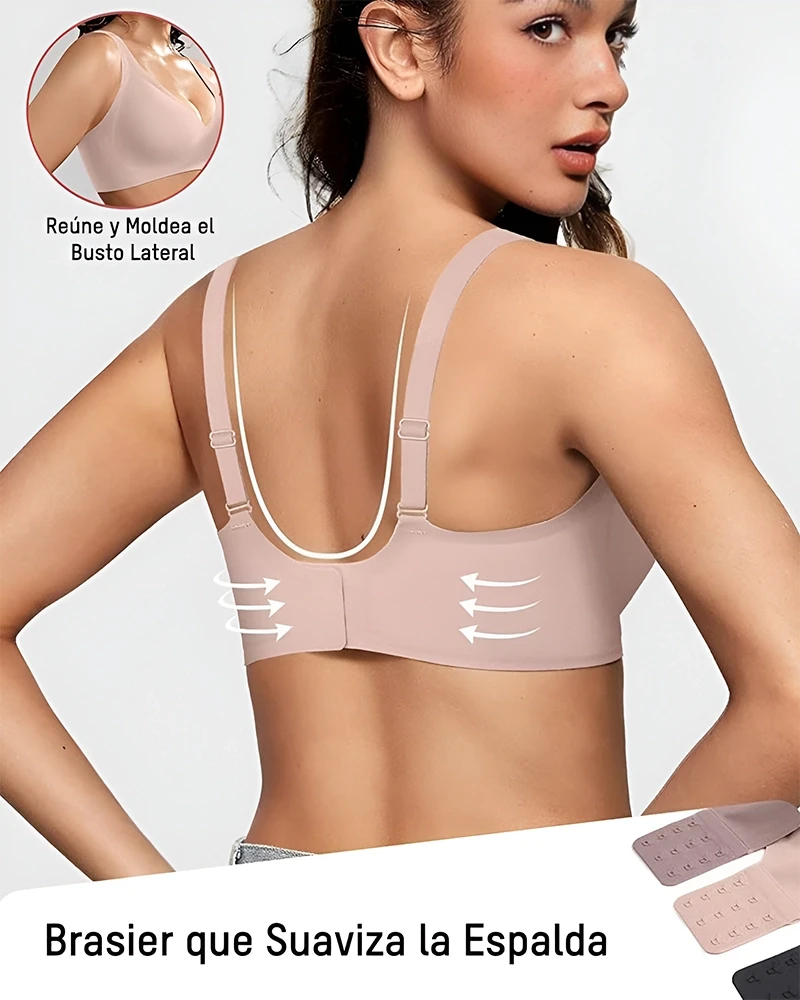 Brasier sin varilla push up para mujer, escote profundo en v, tirantes anchos, moldea la espalda, cómodo y sin costuras