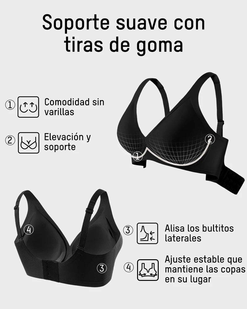 Brasier sin varilla push up para mujer, escote profundo en v, tirantes anchos, moldea la espalda, cómodo y sin costuras