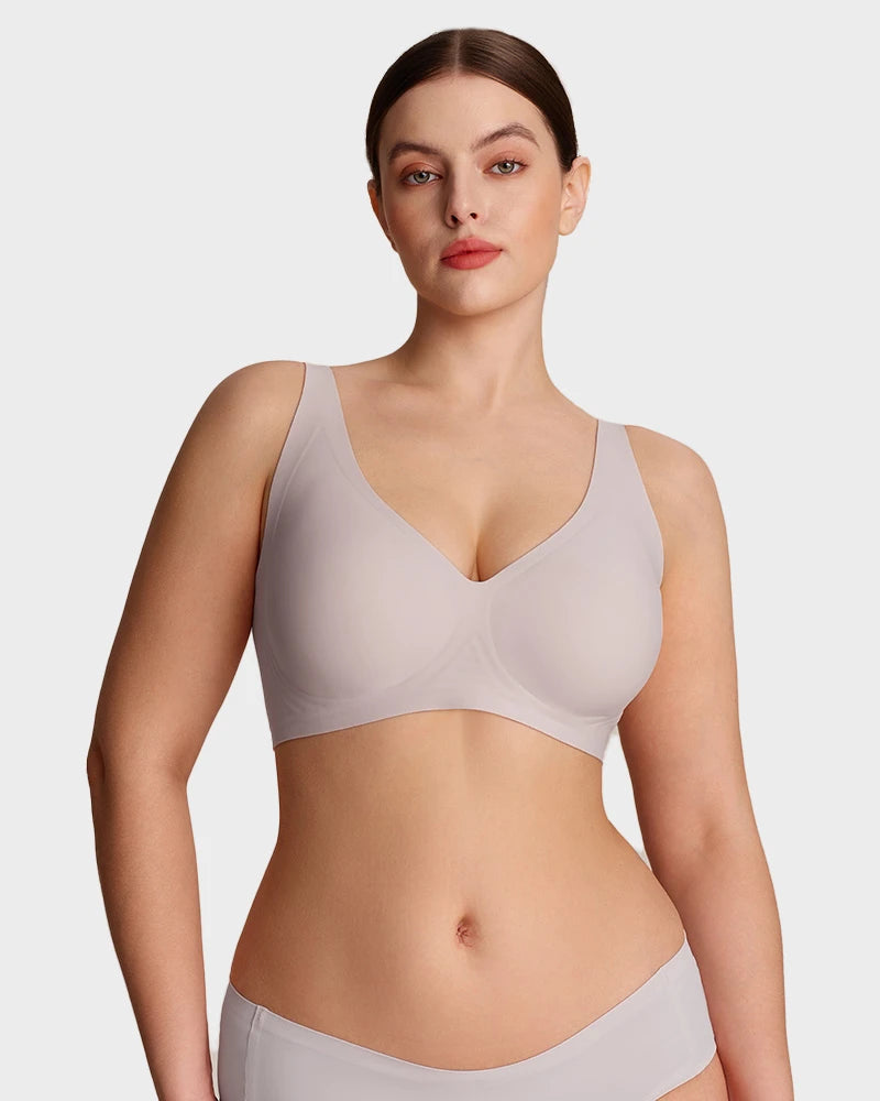 Brasier sin varilla push up para mujer, escote profundo en v, tirantes anchos, moldea la espalda, cómodo y sin costuras