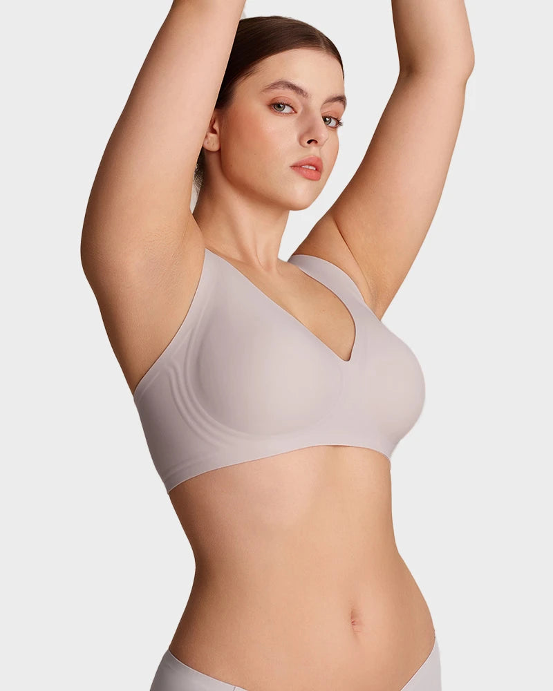 Brasier sin varilla push up para mujer, escote profundo en v, tirantes anchos, moldea la espalda, cómodo y sin costuras