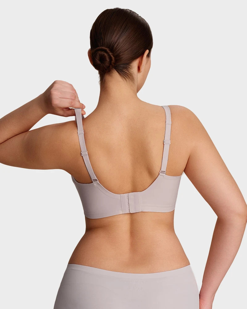 Brasier sin varilla push up para mujer, escote profundo en v, tirantes anchos, moldea la espalda, cómodo y sin costuras