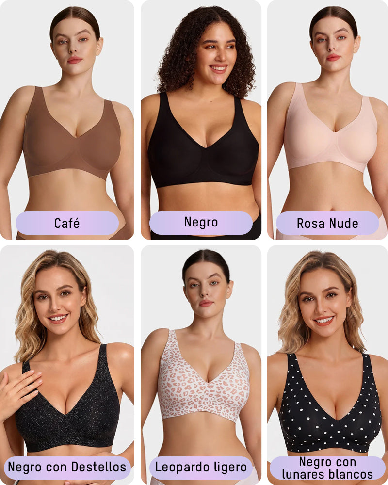 Brasier sin varilla push up para mujer, escote profundo en v, tirantes anchos, moldea la espalda, cómodo y sin costuras