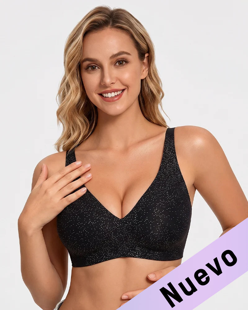 Brasier sin varilla push up para mujer, escote profundo en v, tirantes anchos, moldea la espalda, cómodo y sin costuras