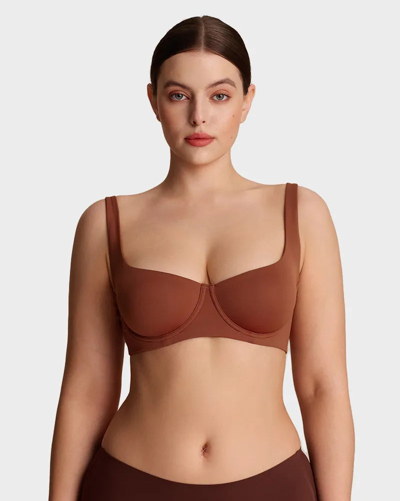 Sujetador Balconette Invisible con Aros, Sin Relleno Ideal para Escotes Bajos y Cuellos Cuadrados