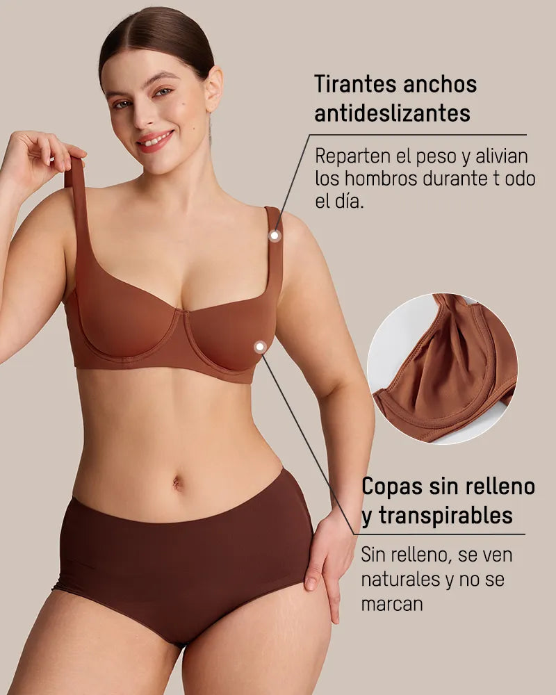 Sujetador Balconette Invisible con Aros, Sin Relleno Ideal para Escotes Bajos y Cuellos Cuadrados