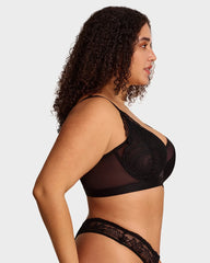 Brasier Tallas Grandes de Encaje y Malla con Varilla y Cobertura Total