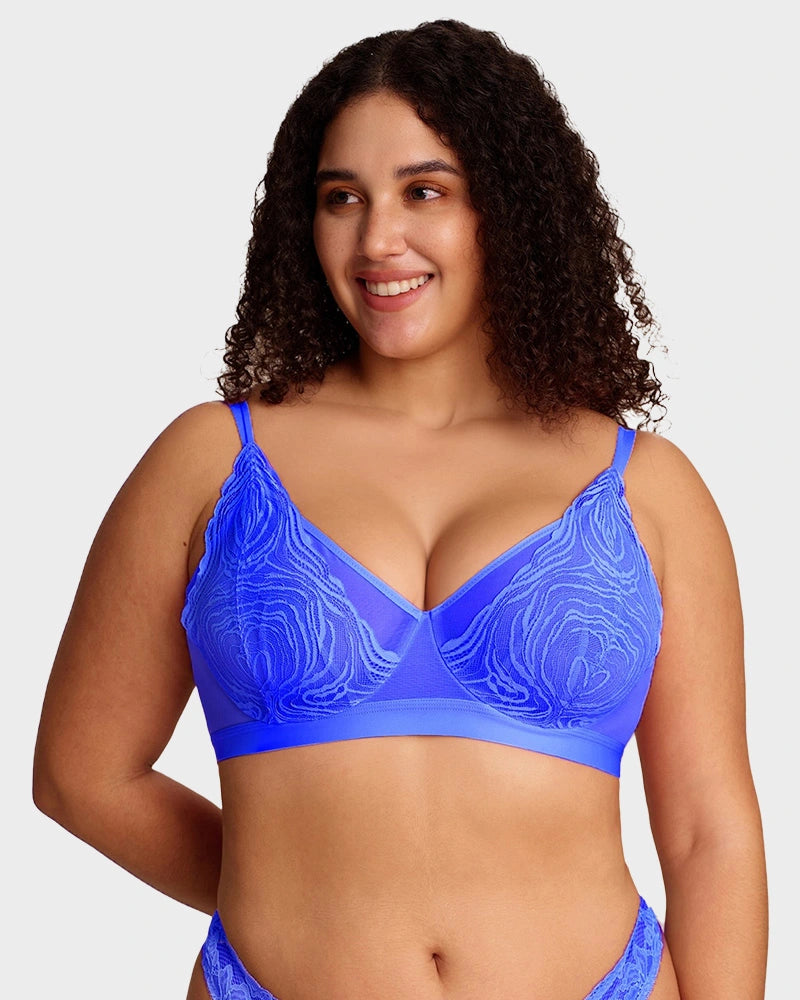 Brasier Tallas Grandes de Encaje y Malla con Varilla y Cobertura Total