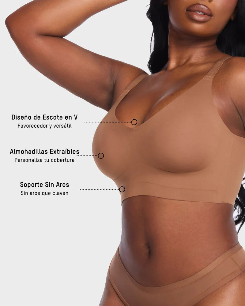 Brasier sin Varilla con Escote V y Ajuste Suave en Espalda y Laterales