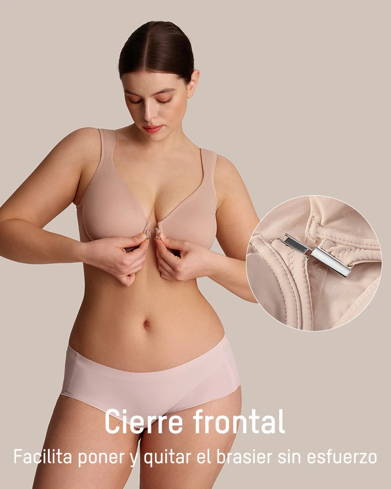 Brasier con Cierre Frontal, Aros Acolchados y Cobertura Total que Moldea y Suaviza la Espalda