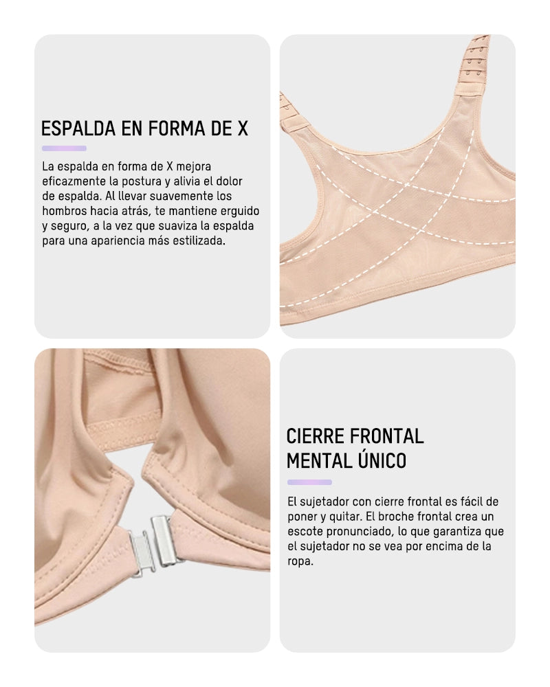 Brasier con Cierre Frontal, Aros Acolchados y Cobertura Total que Moldea y Suaviza la Espalda