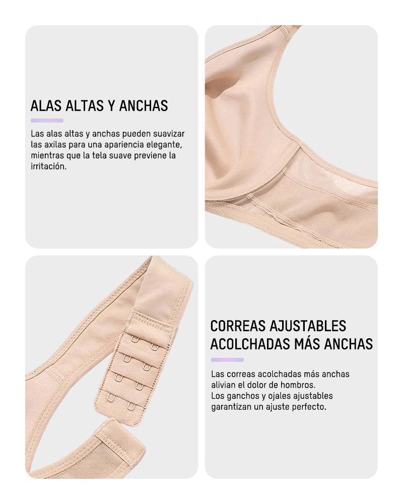 Brasier con Cierre Frontal, Aros Acolchados y Cobertura Total que Moldea y Suaviza la Espalda