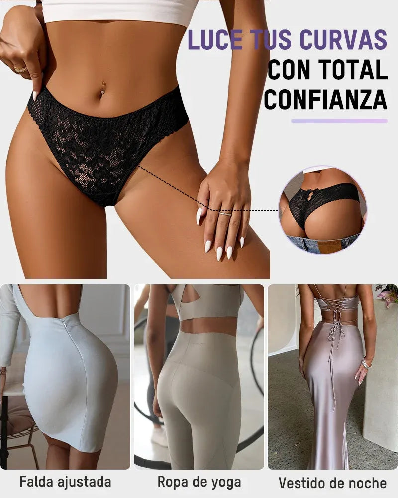 Panty tipo tanga de encaje floral con recortes sensuales