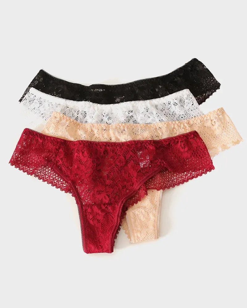 Panty tipo tanga de encaje floral con recortes sensuales