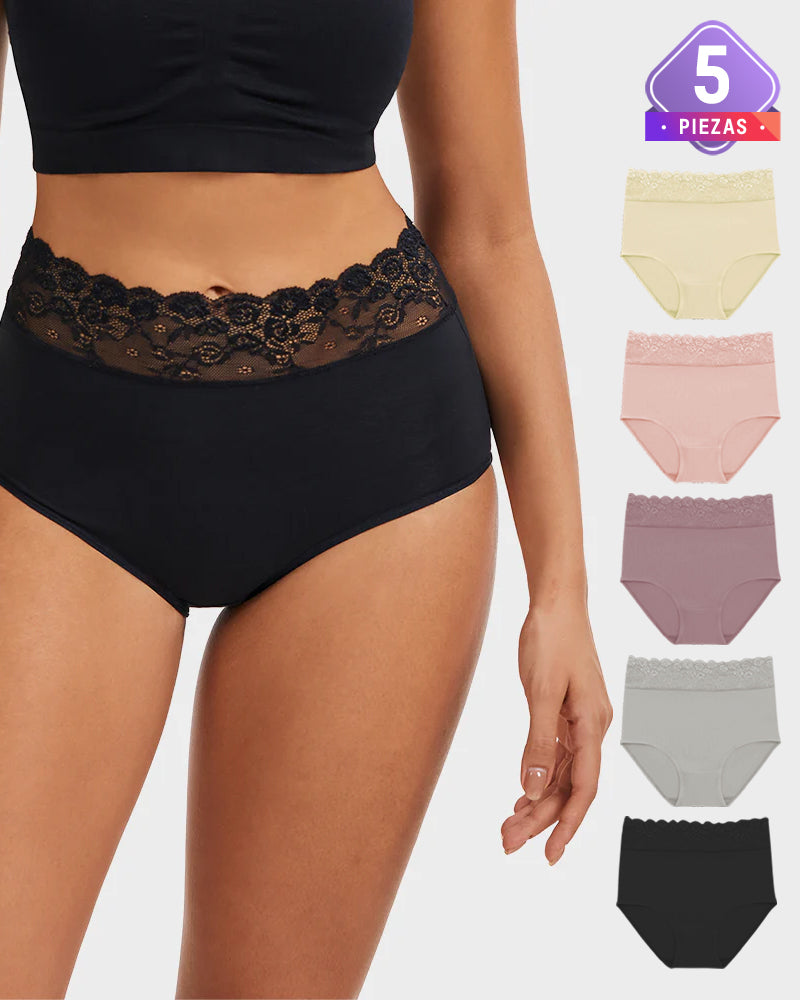 Pack de 5 Bragas Hipster de Algodón con Encaje