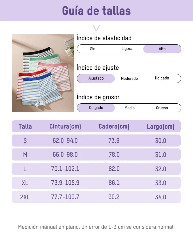 Paquete de 5 panties boyshorts a rayas, suaves y transpirables
