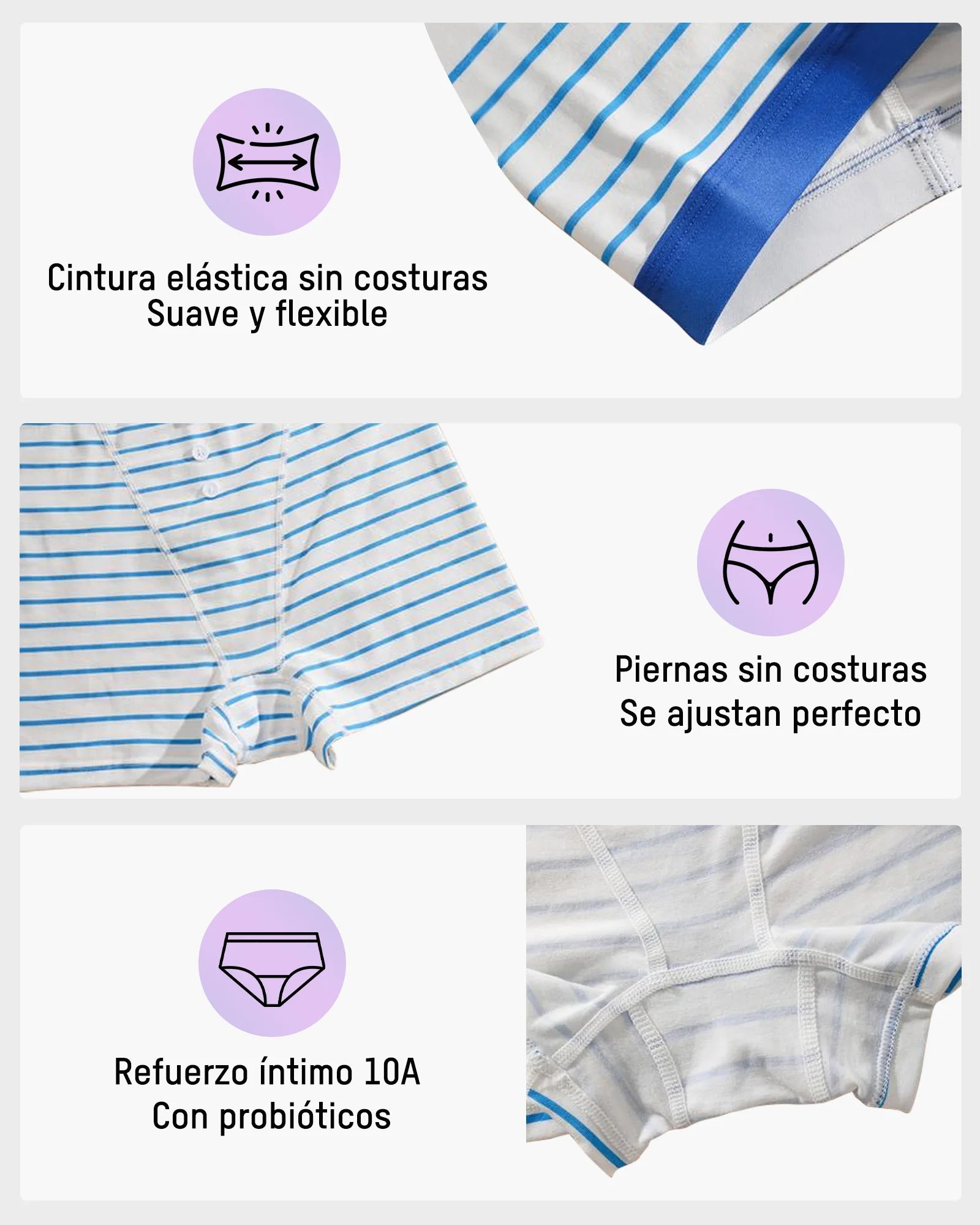 Paquete de 5 panties boyshorts a rayas, suaves y transpirables