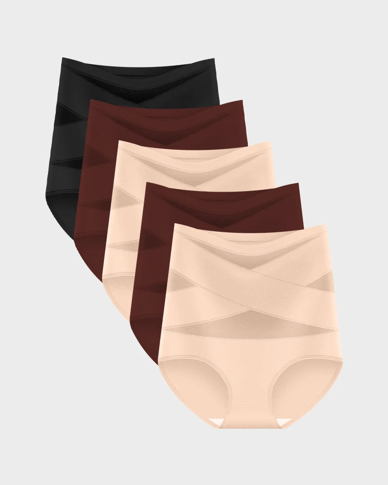 Paquete de 5 Panties de Cintura Alta para Talla Grande con Control de Abdomen