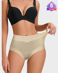 Paquete de 6 Braguitas Sin Costuras de Cintura Alta con Bordes Ondulados Satinadas
